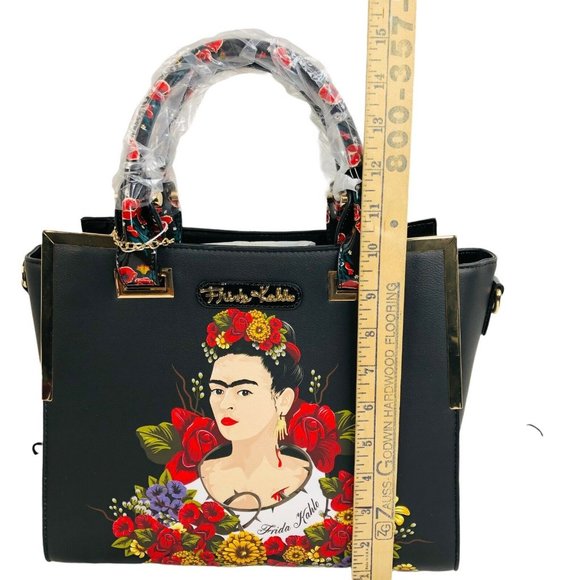 NEW Frida Kahlo Floral Portrait Collection Satchel Purse Handbag Bag Black NWT - Picture 9 of 9